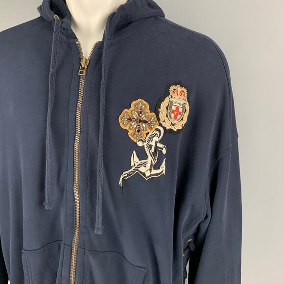 FAITH CONNEXION Size S Navy Multi-Color Painted Cotton Hooded Sweatshirt - Picture 3 of 6